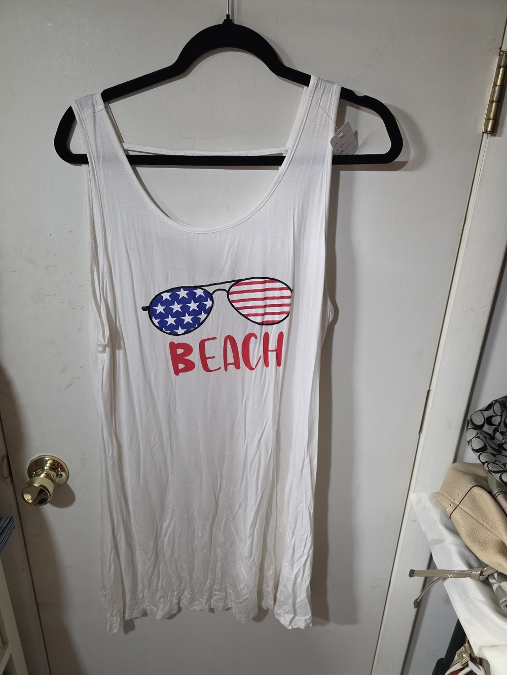 Beach Tank Top, Bathing Suit Cover White Red Blue Plus Size XXL